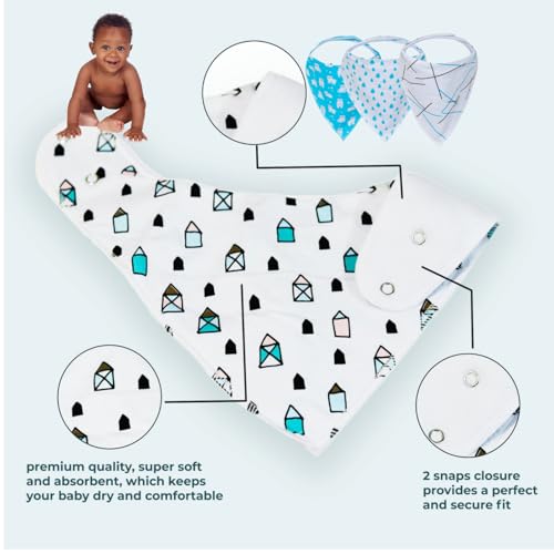 Kawaii Baby Essentials Bandana Bib Scarf Burp Cloth Feeding Teething Drooling 8-Pack (Blue Dream)2