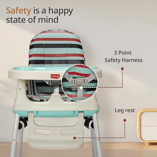 LuvLap 3in1 High Chair for Baby/Kids, Toddler Feeding Booster Seat with Wheels, 3 Height adjustments, with Cushion, 6 Month to 3 Years, Portable (Blue)