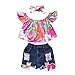Briskorry Babykleidung Set Kleinkind Baby Mädchen Outfits Rüsche Kurzarm Schulterfrei Tie-Dye Top Jeans Hosen Shorts Stirnband 3 Stück Kleidung Babyset Bekleidungsset für Sommer Herbst