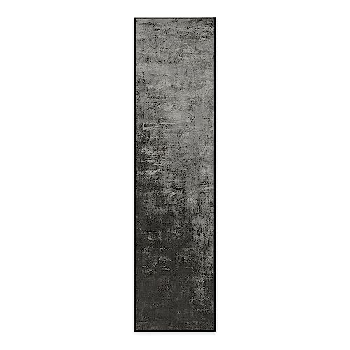 RUGGABLE Washable Modern Runner Rug – Impasto Greyscale 2.5x10, Stain-Resistant, Non-Slip Hallway Runner with Cushioned Pad – Machine Washable Rug for Hallway, Entryway, Living Room & Kitchen