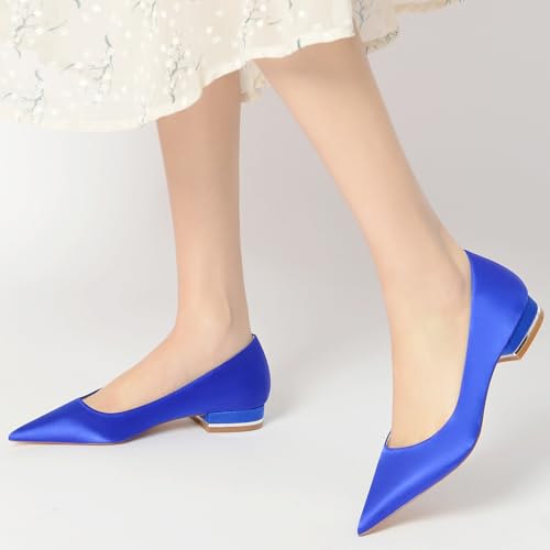 Women's Pointed Toe Satin Wedding Dress Shoes Slip on Bridal Ballet Flats Evening Prom Party Pumps2