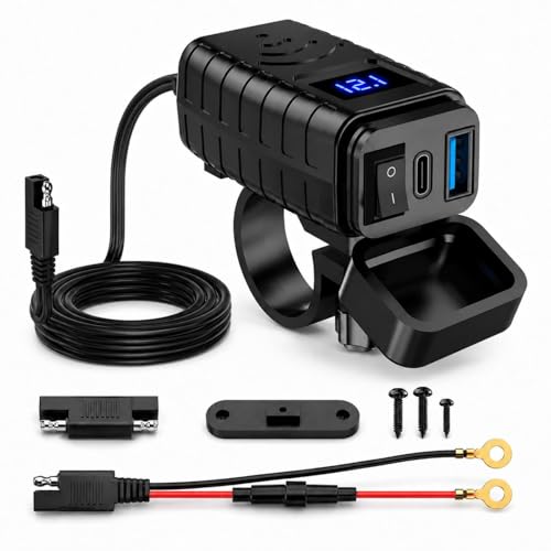 Cargador USB Moto, Toma USB C 12V 24V con PD3.0 36W y QC3.0 18W