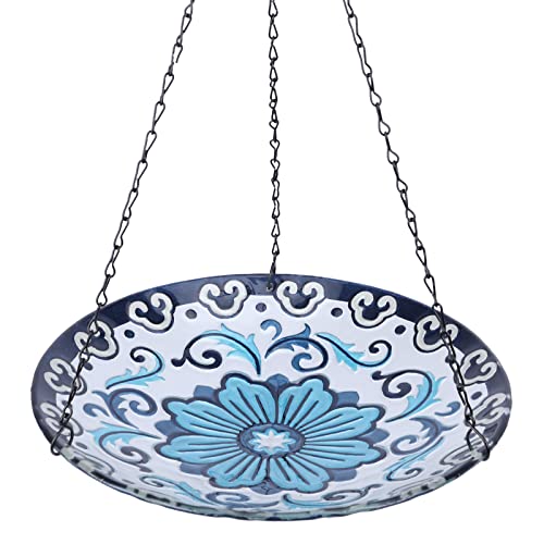 Mumtop Hanging Bird Bath - Bird Baths For Outdoors, 12 Inch Glass Bird Bath Bird Feeders Blue And White Porcelain For Garden And Patio Decor #TOP5