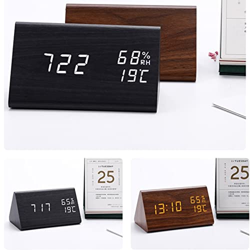 Reloj digital de madera LED triangular con higrómetro y alarma de diseño minimalista 5