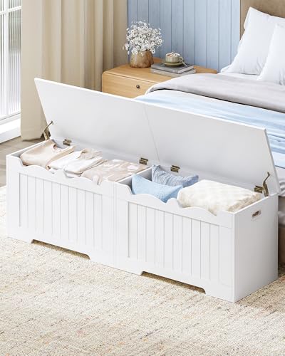 Image of Hzuaneri 59 inch Storage Chest, Storage Bench Trunk with 2 Hinges, Wooden Box, Lift-Top Chest Organizer, Shoe Bench for Entryway, Bedroom, Living Room, White SB01503X