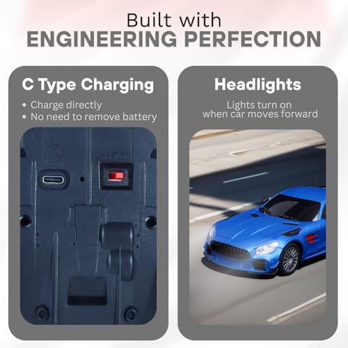 Image of RC Car for Kids | High-Speed Remote Control Car | Rechargeable Lithium Battery | Type-C Charging | LED Headlights | Blue