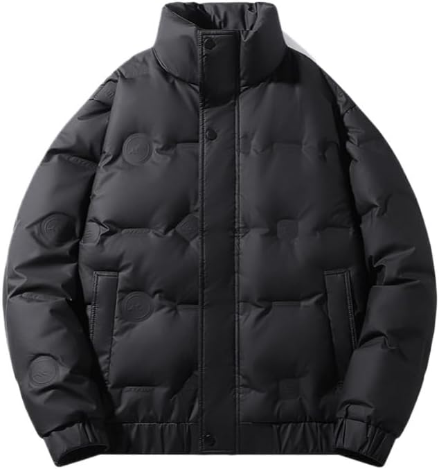 Mens Winter Stand Collar Puffer Jacket Solid Color Thick Insulated Warm Cold Down Coat