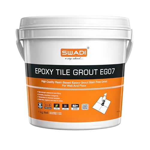 Image of Swadi Epoxy Tile Grout EG07-1 kg (Ivory-105), 2-Component Stain-Free, Water & Germ Resistant, Easy-Clean, Food-Grade Certified for Kitchen, Bathroom & Balcony Tile Joints