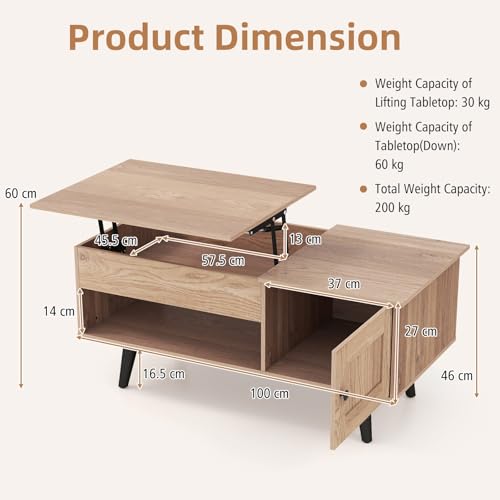 Table basse relevable gain de place pour ranger le salon, meuble industriel naturel - 4