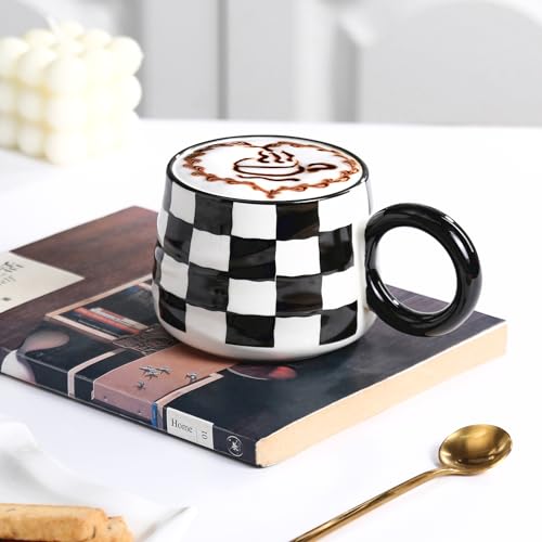 Taza de cerámica para café 12 oz con asa y diseño ajedrezado miniatura 3