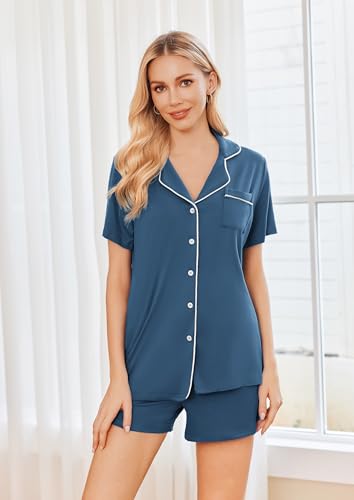 Image of Ekouaer Womens Pajamas Set 2 Pack Button Down Summer Sleepwear Short Sleeve Comfy Pjs Loungewear Set
