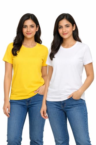 Image of Hangout Hub HH95 Tshirt for Womens | Regular Fit | Super Combed Cotton Women T-Shirt | Solid Plain Tees | Round Neck T Shirt | Half | Pack of 2 | 3 | 4 | 5 | 6