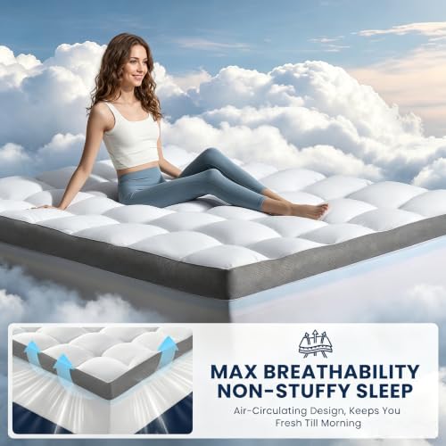 LIANLAM 5 Inch Dual Layer Memory Foam Mattress Topper - 2.5 Inch 1500GSM Fluffy Soft Pillow Top Mattress Cover and 2.5 Inch Cooling Gel Memory Foam for Back Pain Relief (King, 78"x80") by LIANLAM - Used condition - Image 4