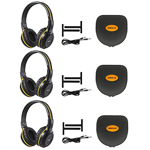 SIMOLIO 3 Pack Wireless IR Headphones for Honda & Acura, Odyssey, CR-V, Accord, Pilot, Ridgeline, RDX, MDX, with Carrying Cases/AUX Cord, Share Port, 2 Channel Folding IR Car DVD Replacement Headsets