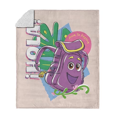 NORTHWEST Dora The Explorer Hola Mochila de seda sherpa cobertor de lã macia, personagem de desenho animado, 127 x 152 cm