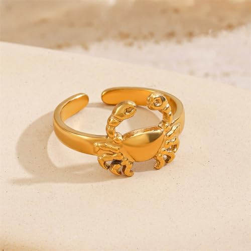 OIDIMS Cute Crab 18k Gold Plated Open Statement Rings for Women Wedding Engagement Ring Eternity Promise Band Stainless Steel Adjustable Finger Bands Lovely Jewelry Gifts Birthday Christmas 6