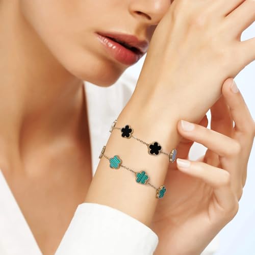 18K Gold Plated Four Leaf Clover Bracelet/Neckalce/Earring 3PC Lucky Clover Bracelets Set for Women Adjustable Cute Fashion Flower Bracelets Christmas Birthdays Holidays Jewelry Gifts - Image 4