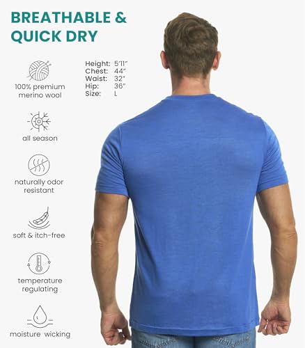 Merino Wool Undershirt for Men – Lightweight Thermal T-Shirt + Socks (X-Large, Cobalt Blue)2