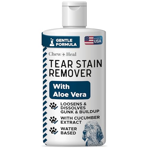 Chew + Heal Labs Pet Tear Stain Remover for Dogs - 120ml (4oz) Water-Based Dog Eye Wash & Cleaner - Dissolves Gunk & Buildup - Aloe Vera & Cucumber Extract