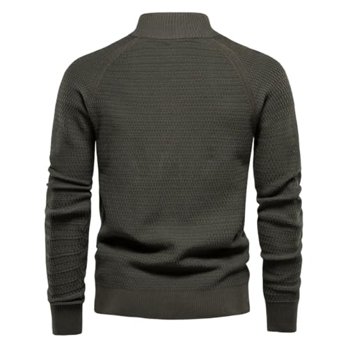 Mens Cotton Knitted Button Mock Neck Long Sleeved Sweater Cardigan Winter Fashion Slim Fit Tops3
