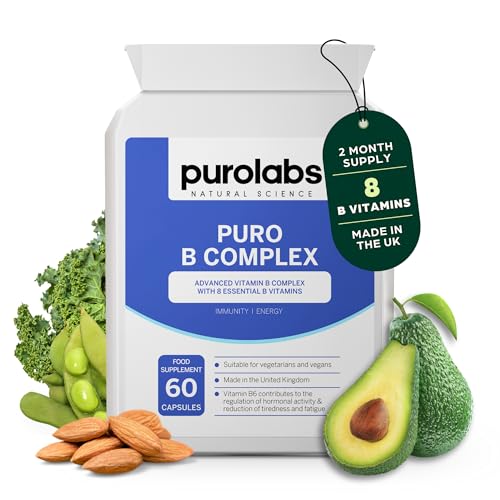 Purolabs Vitamin B Complex High Strength – High Strength VIT B Complex with 8 Essential B Vitamins – Methylated Folate & B12 Supplements with Vitamin B6 and B12 – 60 Vegan Capsules – Made in UK