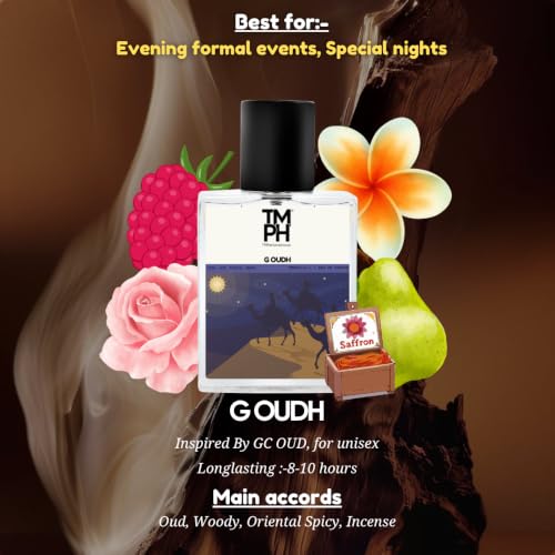 Image of TMPerfumehouse G Oudh EDP for Men & Women | Rich, Woody & Long Lasting Perfume Spray | Rose, Sweet & Fruity Fragrance | Luxury Gift for Him & Her | TMPH | 50ml