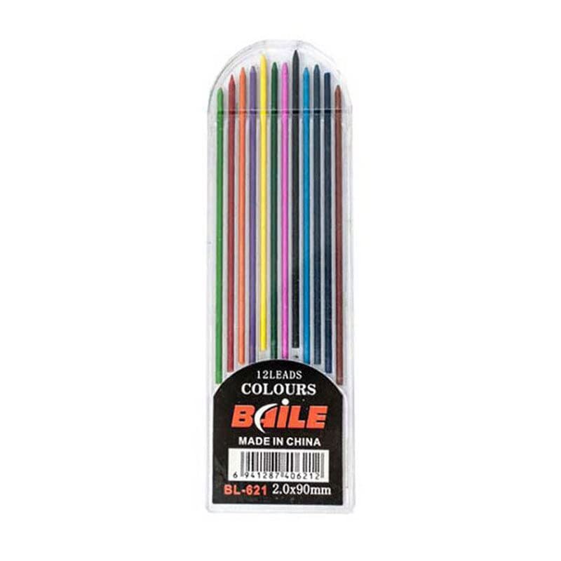 Juego de recambios de Minas para portaminas de 2,0 mm, 2B, para lápiz automático, de Colores y Negro (Juego Negro C) (1 Mina de Color).