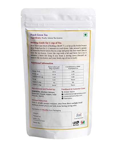 Image of Namsesu Peach Green Tea Loose Leaves 50gm Pack | Boost Immunity, Helps Weight Loss | 25-27 Cups