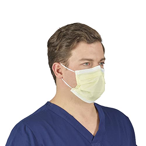Halyard Single-Use, Disposable Earloop Medical Mask, Designed For Short-Term Wear, Pleat-Style W/Earloops, Yellow, 47117 (Case Of 500) #TOP1