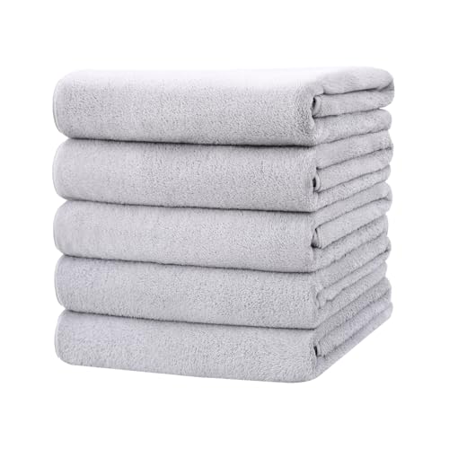 バスタオル マイクロファイバー 60X120cm 5枚セット ふわふわ 柔らかい肌触り ホテル仕様 大判 瞬間吸水 速乾 耐久性 お風呂上がり 家庭用 業務用 タオル (シルバーグレー)