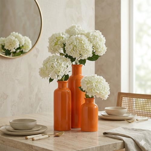 Image of Ceramic Vase Set - 3 Orange Small Vases, Farmhouse Country Flower Vase Home Decor, Living Room Decoration, Table Decoration, Fireplace Decor, and Entrance Decorations Centerpieces
