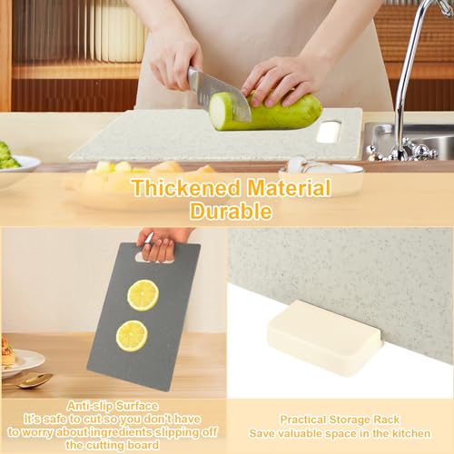 BPA Free Plastic Chopping Board Set - 4 Piece Cutting Board Set with Holder - Versatile for Meat, Deli, Veggies & Fruit - Image 5
