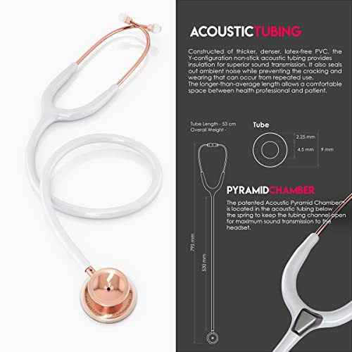 Image of MDF Instruments, Engravable - MDF Rosegold MD One Stainless Steel Personalized Custom Stethoscope, Adult, White Tube, Rosegold Chestpieces-Headset, MDF777RG29-ENGRAVING | Dual head, Trusted since 1971, Lifetime warranty, Free-Parts-for-Life, Latex-free, For doctors, nurses, students, home health