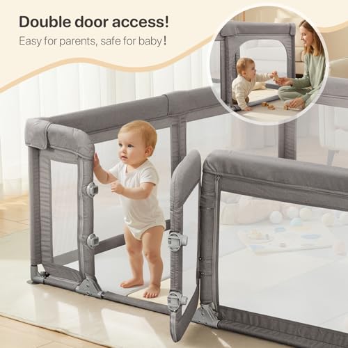 Image of Baby Playpen,Extra Large Playpen for Babies and Toddlers, Sturdy Play Pen Play Yard with Safety Gate,79 inchx59 inchBaby Play Pen(Cationic Light Grey)