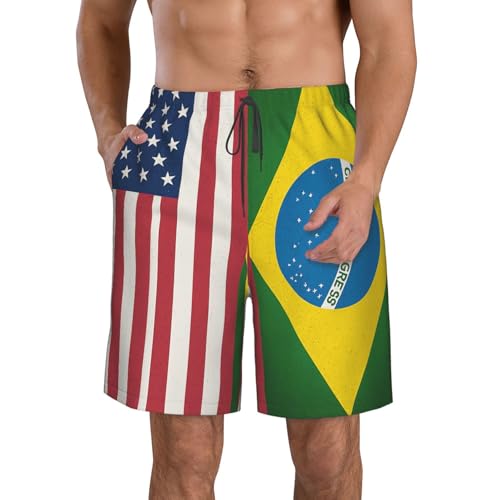 United States Brazil Print Stylish Beach Shorts Swim Trunks Lightweight Breathable Summer Outdoor Activities