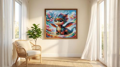 Image of MYBISYMQQ Cute Rainbow Dragon Cross Stitch Kits for Adults, Stamped Cross Stitch Kits for Beginner，DIY Needlepoint Embroidery Patterns Kits Embroidery Patterns for Home Wall Decor 13.7x13.7 inches
