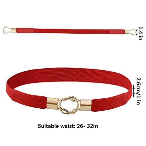 4 Pcs Women Retro Waist Belt Metal Buckle Skinny Stretchy Waist Belt for Dress (Black + Red + White + Khaki2
