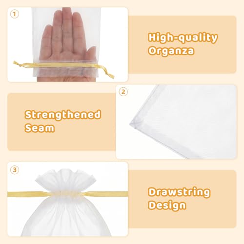 Image of Crweety 50PCS Organza Bags 8x12 Large White Mesh Gift Bags Gold Drawstring | Party Favor Goodie Bag Bulk, Jewelry Sachet Candy Treat Soap Makeup Pouches, Wrap for Wedding Baby Shower Birthday Halloween