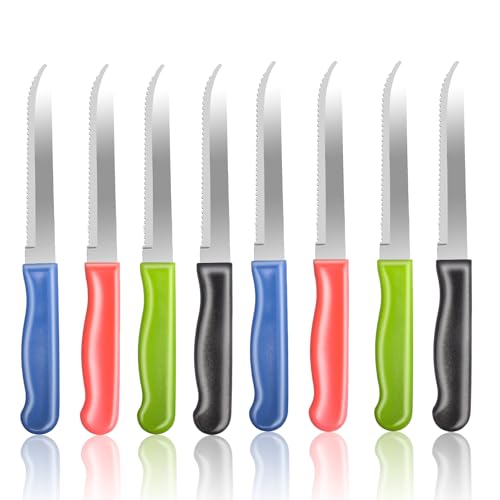 XIKAYA Cuchillos Cocina Profesionales - Juego de 8 Cuchillos arcos Multiusos | Acero Inoxidable | Coloridos para Carne, Pan, Tomates, Desayuno
