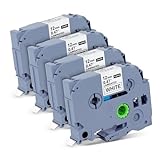 BPXX Replacement for P-Touch Label Tape, Brother Label Maker Tape, Tze 231 Label Maker Tape 12mm 0.47 White, Compatible with Brother PT-D210 H110 D220 D410 D600 P-Touch Series, 4-Pack