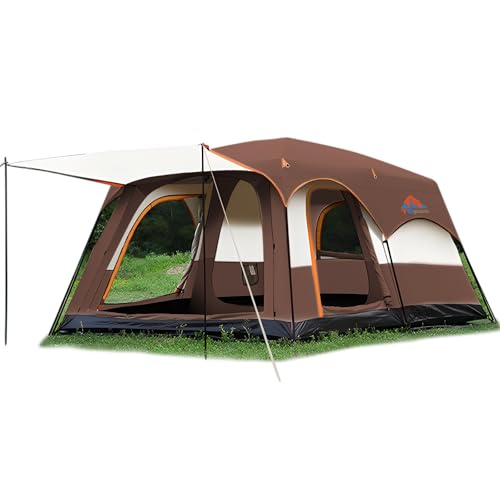TGpao Large Family Camping Tent - 5-12 Person Multi-Room Waterproof Pop-Up Tent with Screened Porch - Glamping Tent for Outdoor Camping & Family Vacation (Coffee,4-6 People)