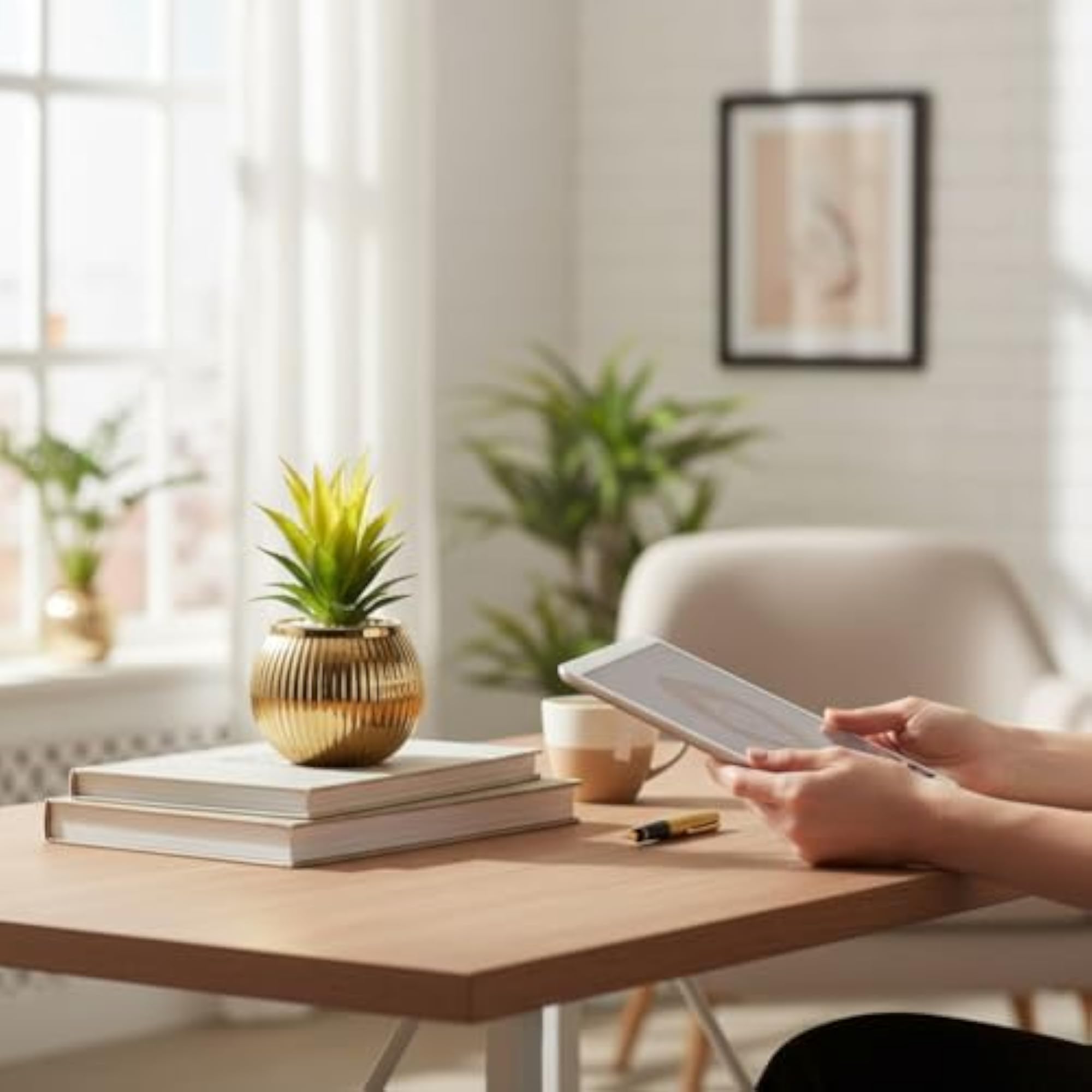 Modern Decorative Planter with Artificial Succulent Plant