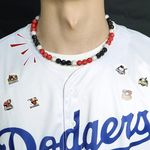 Baseball Beaded Necklace for Men,Baseball Necklace Gifts,Diamond Rhinestone Discoball bead necklace,Chain Necklace Gifts for Baseball Player Team Lovers
