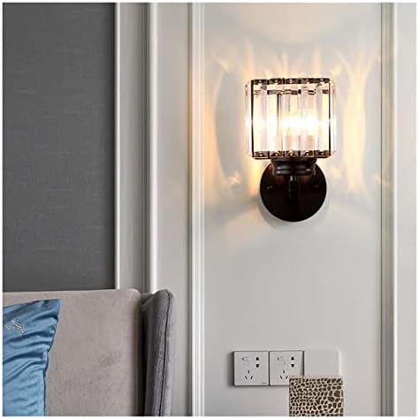 Crystal Gold Wall Lamp Light Luxury Bedroom Bedside Lamp Hotel Villa Corridor Decorative Square LED Sconces Lighting Black (Color : Dia 15cm Gold B Size : Warm White) (Dia 15cm Black B Cool White) image 5
