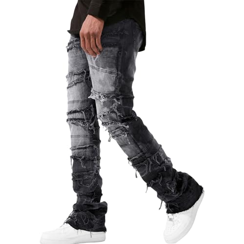 Men's Appeal Stacked Jeans Slim Fit Ripped Skinny Stretch Jeans Distressed Straight Denim Pants Hip Hop Trousers