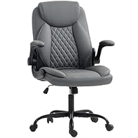 HOMCOM Executive Office Chair with Flip-Up Armrests, PU Leather Computer Desk Chair with Thick Cushion, Tilt Function, Height Adjustable for Home, Charcoal Grey