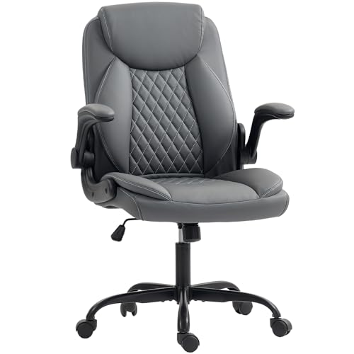 HOMCOM Executive Office Chair with Flip-Up Armrests, PU Leather Computer Desk Chair with Thick...