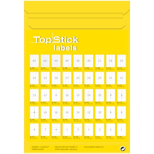 TopStick 8697 Universal Etiketten, 100 Blatt, 38,1 x 21,2 mm, 65 pro A4 Bogen, 6500 Stück, selbstklebend, bedruckbar, matt, blanko Papier Klebeetiketten Aufkleber, weiß, Packaging may vary