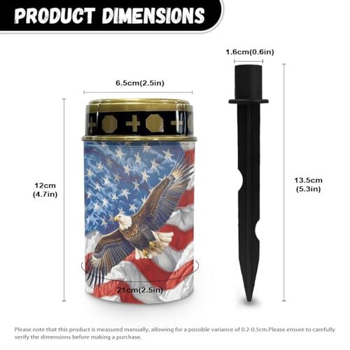 Image of USA Flag Eagle Light for Prayer Cemetery Solar Lights for Grave Cemetery Patriotic Decoration Candle Lamp Eternal Lights for Graves Cemetery Memorial Gift 2 Pcs