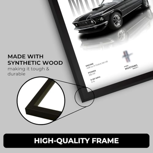 Image of Mustang Poster | Framed 1969 Mustang A4 Sized (31 x 23 cm) | Muscle Poster for Wall, Gift for Boys, American Muscle Car Frames | Car Posters for Wall, Bedroom, Hostel, Study Area, Hostel (F 019)